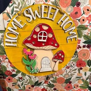 Yellow and Red Mushroom Home Sweet Home Door Hanger